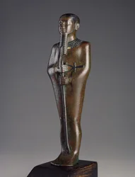 Statuette du dieu Ptah, bronze avec pigment noir et incrustations d