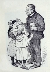 Portrait de Louis Pasteur (1822-1895), chimiste et physicien français donnant des bonbons aux enfants de l