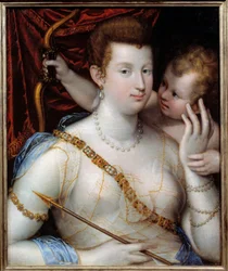 Vénus et Cupidon, peinture de Lavinia Fontana (1552-1614), 1592, H. 0,72 x 0,5 m, musée des Beaux-Arts de Rouen