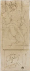 Personnage assis portant la couronne, tenant le sceptre et le livre, avec l