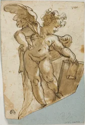 Putto debout tenant une tablette