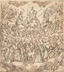Les bienheureux au paradis avec la Vierge et Saint Jean-Baptiste devant Dieu