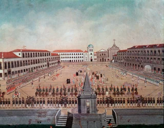 Parade militaire sur la place Royale de Rio de Janeiro au Brésil Aquarelle de Leandro Joaquim (1738-1798) XVIIIe siècle Rio de Janeiro, Musée historique national