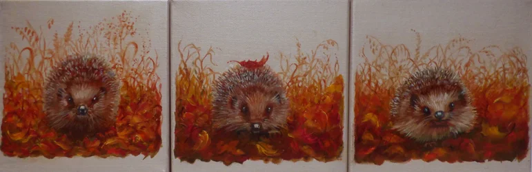 Hérissons en automne, 2024 (huile sur toile)