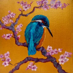 Martin-pêcheur sur des fleurs II