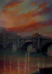 Coucher de soleil sur le pont de Richmond, 2022 (huile sur toile)