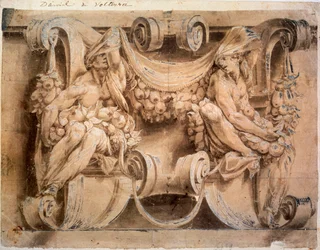 Esquisse pour une frise avec deux cariatides, 1546-1554