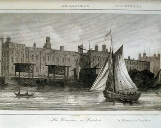 Douanes de Londres sur la Tamise, Angleterre (gravure)