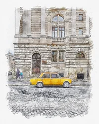 Rue des voitures jaunes classiques