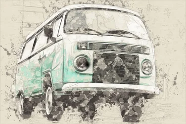 Une camionnette rétro emblématique de couleur bleu sarcelle