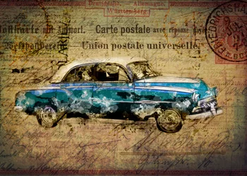 Carte postale rétro représentant une voiture bleue