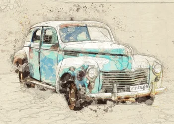 Voiture vintage bleue au style rustique
