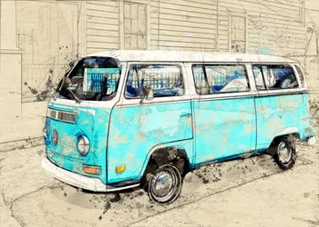 Camper bleu vintage