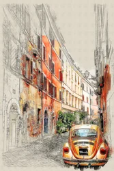 Croquis de la ville des voitures anciennes