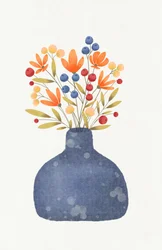 Vase bleu et fleurs des champs