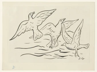 Trois oiseaux dans les airs au-dessus de la mer