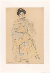 Femme assise en vêtements japonais