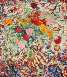 Fleurs devant un tissu fleuri