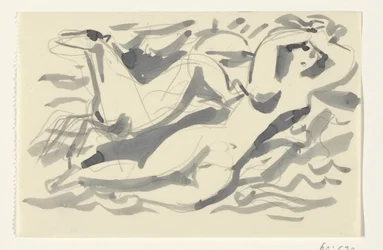 Femme nue et cheval dans la mer