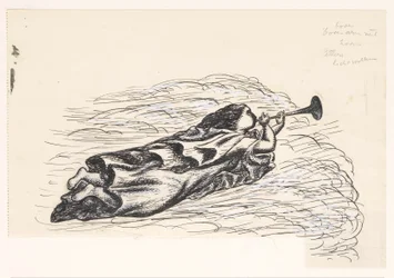 Femme avec trompette, flottant sur des nuages