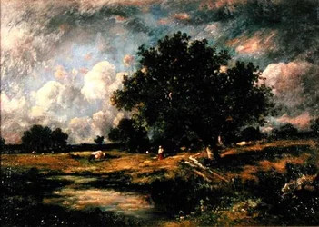 Paysage avec vaches et personnages