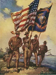 Marines américains avec des drapeaux