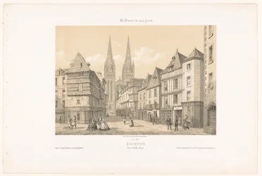 Vue de la rue Kéréon et de la cathédrale à Quimper