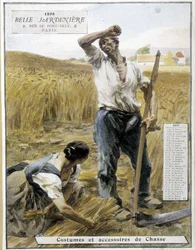 La moisson - par Lhermitte, calendrier de magasin « La Belle Jardinière », août 1898
