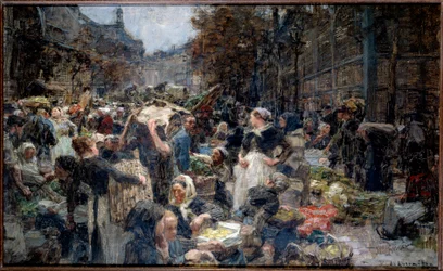 Les halles. La foule du Marché des Halles à Paris au XIXe siècle