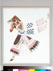 Ballets russes : "bayadère" Costume dessiné par Leon Bakst pour le ballet "Le dieu Bleu" de Michel Fokine