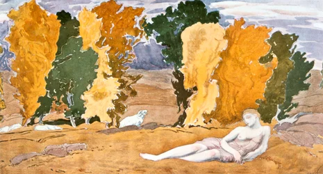 Chloé abandonnée, design pour une production des Ballets Russes de Daphnis et Chloé de Ravel, 1910-1911