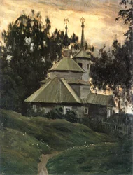 Église dans la campagne (huile sur toile)