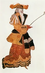 Comtesse, esquisse de costume pour le ballet " La Belle au bois dormant " de Tchaikowski (aquarelle, gouache et or sur papier)
