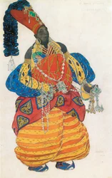 Costume du chef-eunuque, pour le ballet " Shéhérazade " de Rimski-Korsakov (aquarelle, crayon et or sur papier)
