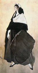 Ida Rubinstein, actrice, danseuse, fondatrice de sa propre compagnie de danse (aquarelle, gouache sur papier collé sur toile)