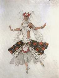 La fiancée, esquisse de costume pour le ballet " Dieu Bleu " de Reynaldo Hahn (aquarelle, crayon et argent sur papier)
