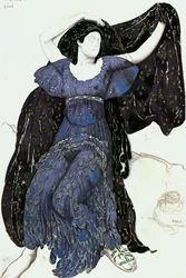 La nymphe Echo, esquisse de costume pour le ballet " Narcisse " de Nicolaï Tcherepnine (aquarelle et argent sur papier)