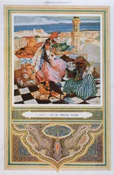 Femme fumant une chicha (pipe à eau) sur une terrasse à Alger, vers 1900