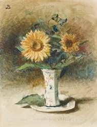Hélas! Je ne suis pas Van Dyck: deux tournesols dans un vase