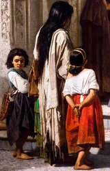 Jeune femme faisant la charité à l