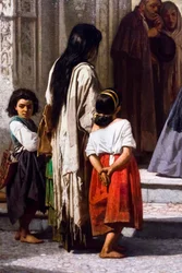 Jeune femme faisant la charité à l