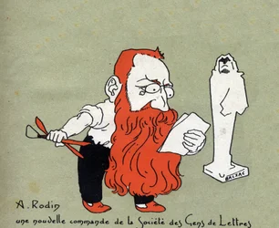Caricature par Auguste Rodin avec une nouvelle commande de la Société des gens de lettres (Sculpture par Balzac) - Illustration par Léon Lebègue (1863-1944) - Gravure dans "Le sun-du-dimanche"