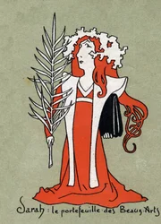 Caricature par Henriette Rosine Bernard dit Sarah Bernhardt (1844-1923) comme un portfolio des Beaux-Arts - Illustration par Léon Lebègue (1863-1944) - Gravure dans "Le sun-du-dimanche"