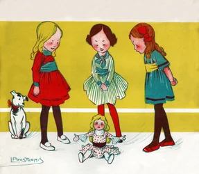 Filles jouant à la poupée (illustration, vers 1910)