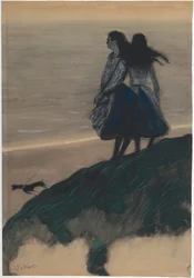 Filles sur une dune (aquarelle sur papier)