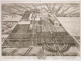 Badminton House dans le comté de Gloucester, gravé par Johannes Kip (c.1652-1722)