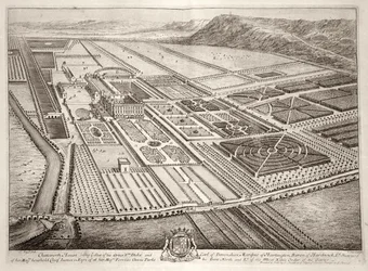 Chatsworth House, siège de William Cavendish (1640-1707) 1er Duc de Devonshire, gravé par Johannes Kip