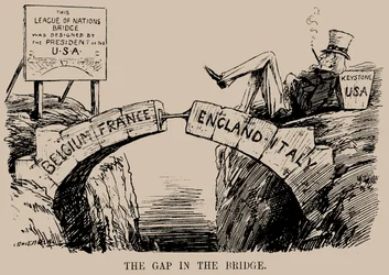 La brèche dans le pont. Caricature sur l