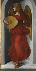 Un ange en rouge jouant du luth