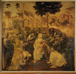 Adoration des Mages, inachevée (sous-couche de peinture sur bois)